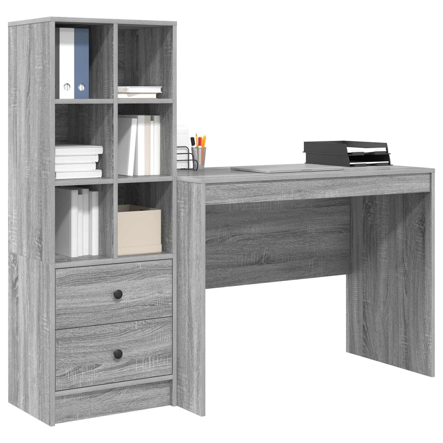 vidaXL Desk with Drawer 2 pcs Grey Sonoma