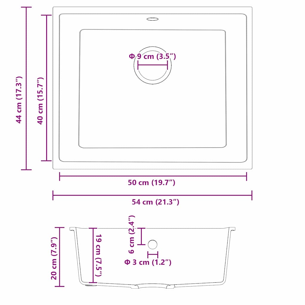 vidaXL Kitchen Sink White 54 x 44 x 20 cm Granite