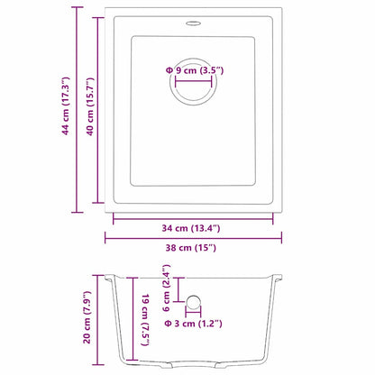 vidaXL Kitchen Sink Grey 38 x 44 x 20 cm Granite