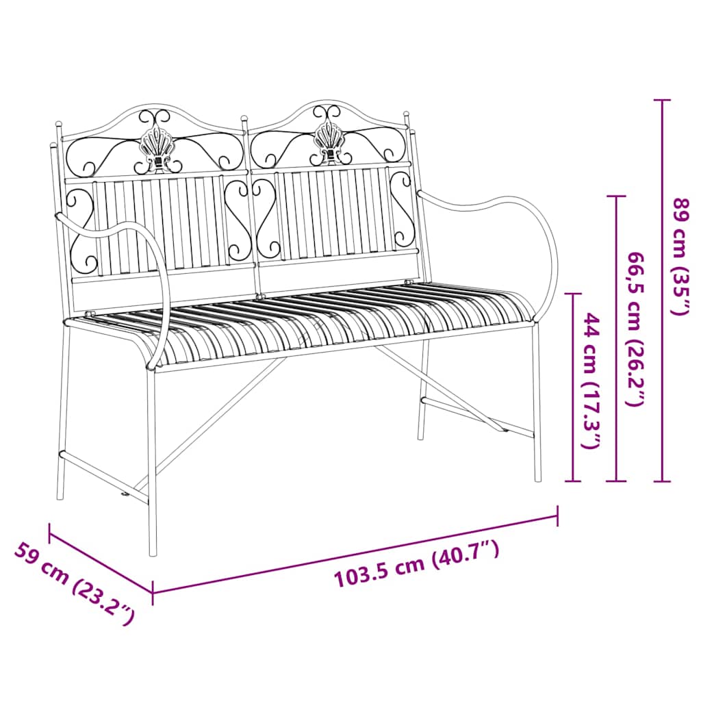 vidaXL Garden Bench Black 103.5 x 59 x 89 cm Steel
