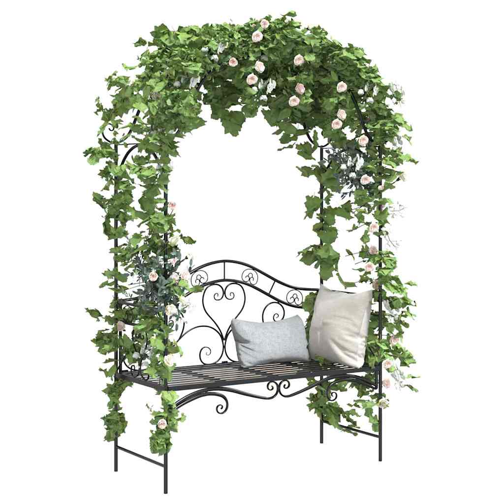 vidaXL Garden Bench Black 121 x 48 x 200 cm Steel