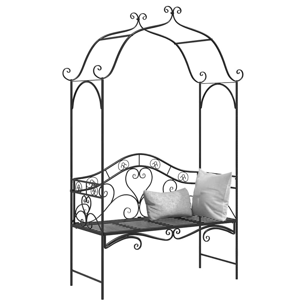 vidaXL Garden Bench Black 121 x 48 x 200 cm Steel