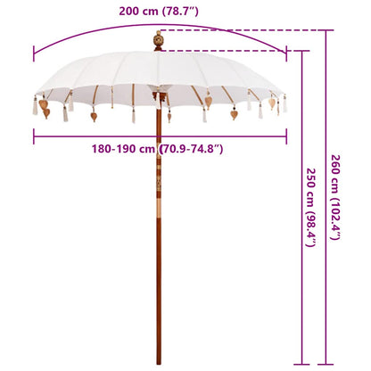 vidaXL Balinese Parasol Cream 190 x 190 x 260 cm Cotton and solid wood