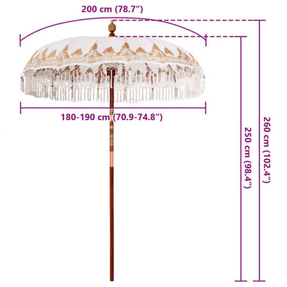 vidaXL Balinese Parasol Cream 190 x 190 x 260 cm Cotton and solid wood