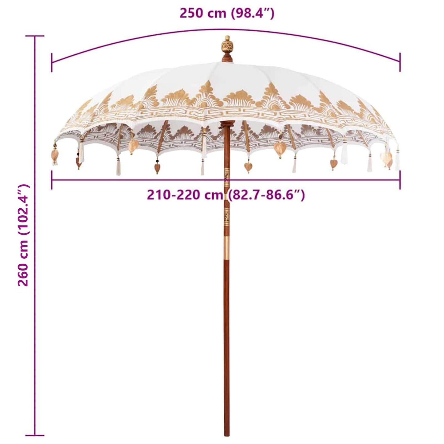 vidaXL Balinese Parasol Cream 215 x 215 x 260 cm Cotton and Wood