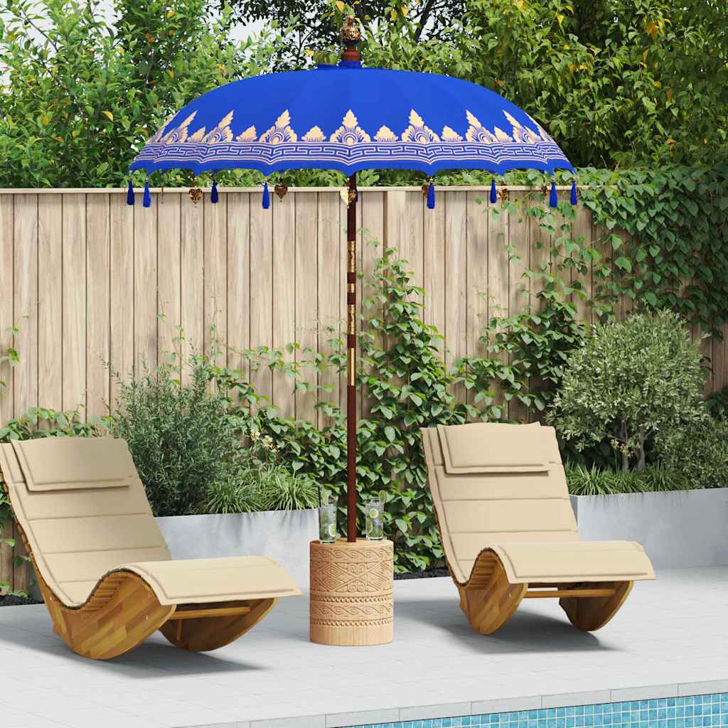 vidaXL Balinese Parasol Blue (180-190) x 260 cm Cotton and Wood