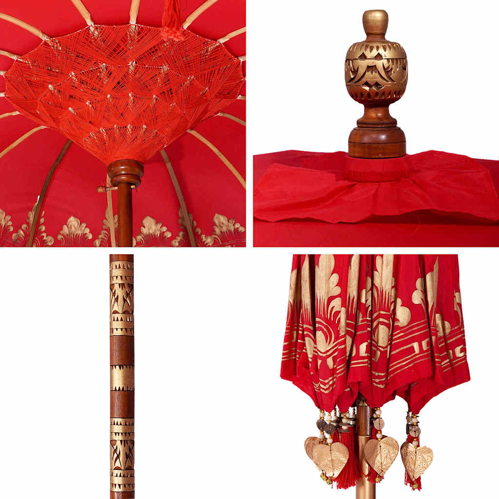 vidaXL Balinese Parasol Red (180-190) x 260 cm Cotton and Wood