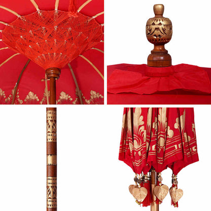 vidaXL Balinese Parasol Red (180-190) x 260 cm Cotton and Wood