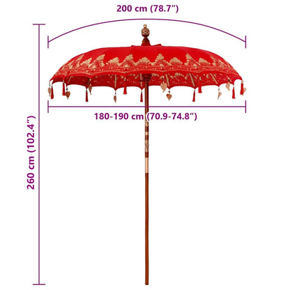 vidaXL Balinese Parasol Red (180-190) x 260 cm Cotton and Wood