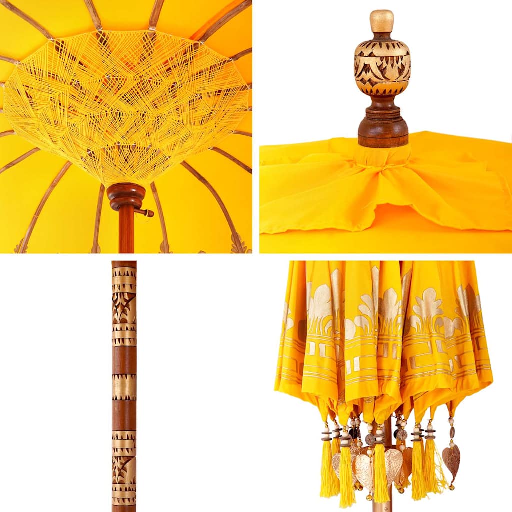 vidaXL Balinese Parasol Yellow 215 x 215 x 260 cm Cotton and Wood