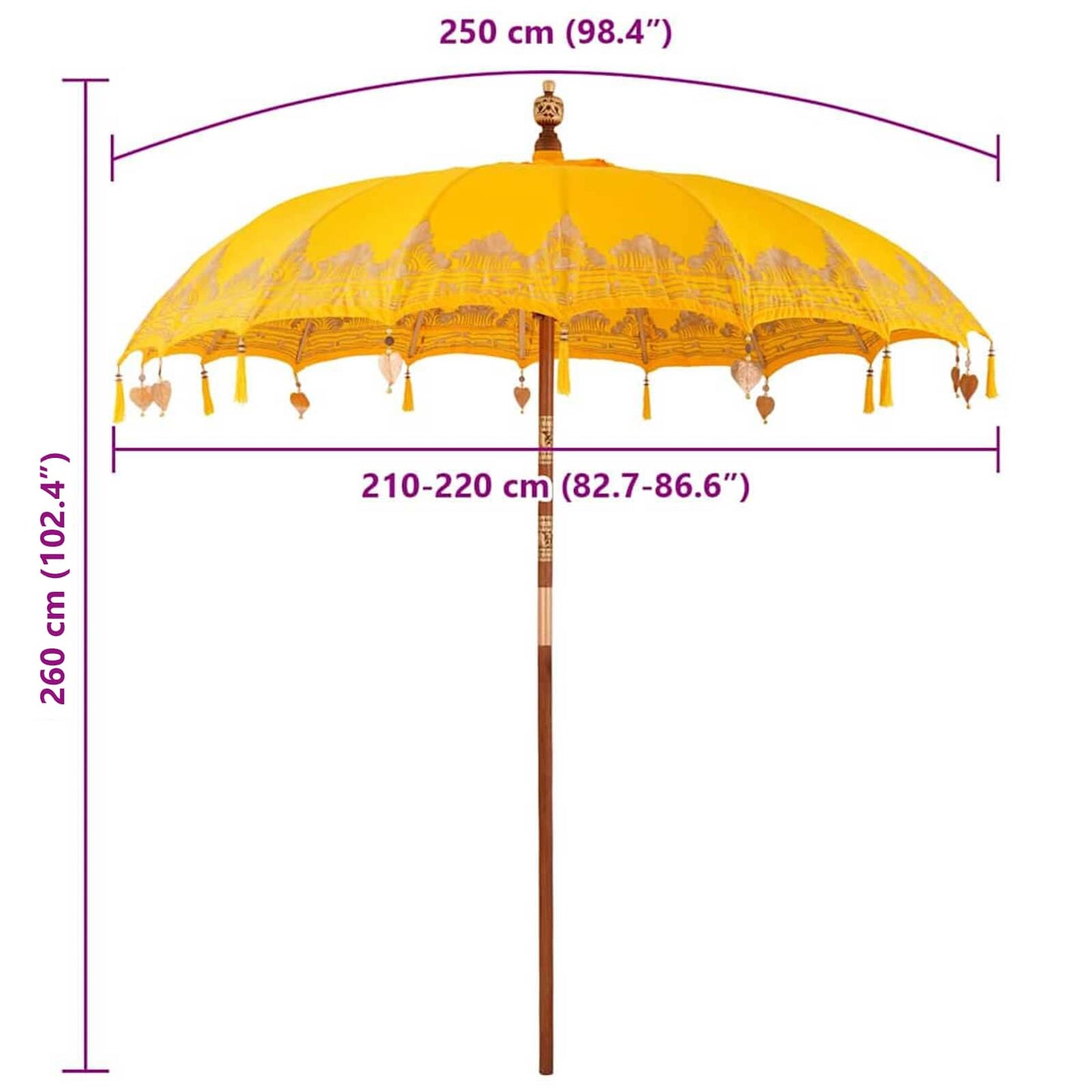vidaXL Balinese Parasol Yellow 215 x 215 x 260 cm Cotton and Wood