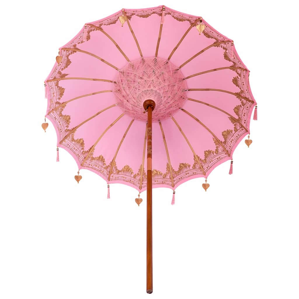 vidaXL Balinese Parasol Pink (180-190) x 260 cm Cotton and Wood