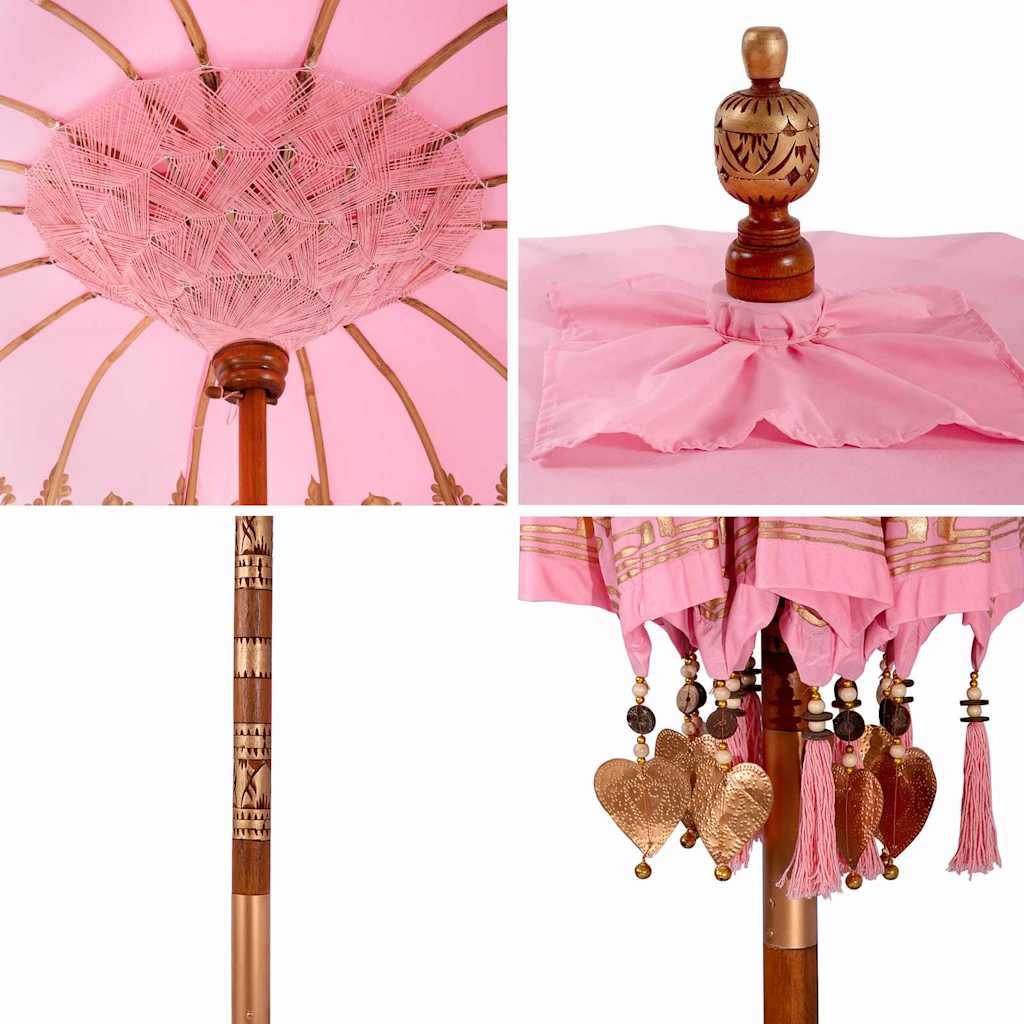 vidaXL Balinese Parasol Pink 215 x 215 x 260 cm Cotton and Wood