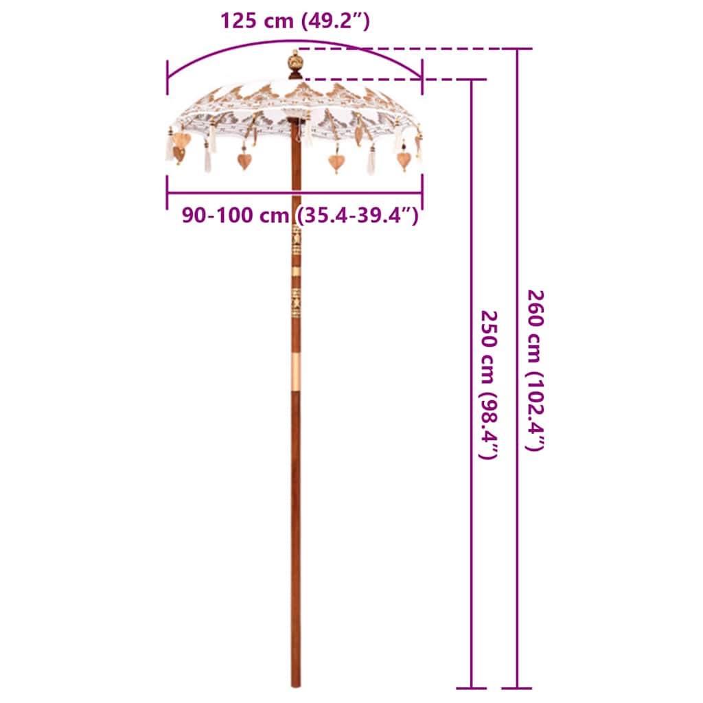 vidaXL Balinese Parasol Cream 125 x 125 x 260 cm Cotton and Wood