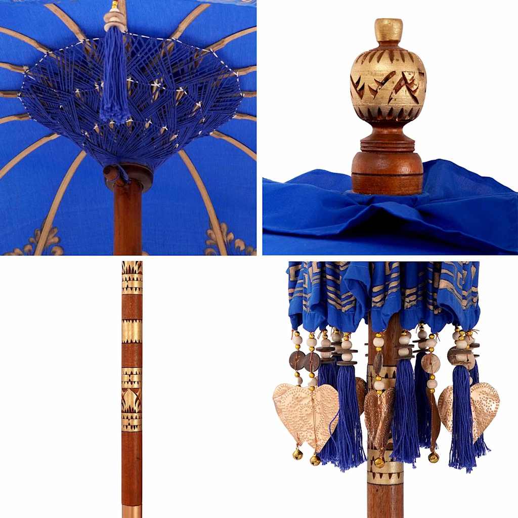 vidaXL Balinese Parasol Blue 125 x 125 x 260 cm Cotton and Wood