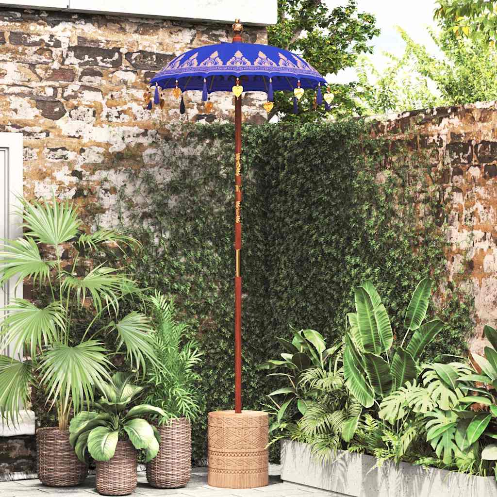 vidaXL Balinese Parasol Blue 125 x 125 x 260 cm Cotton and Wood