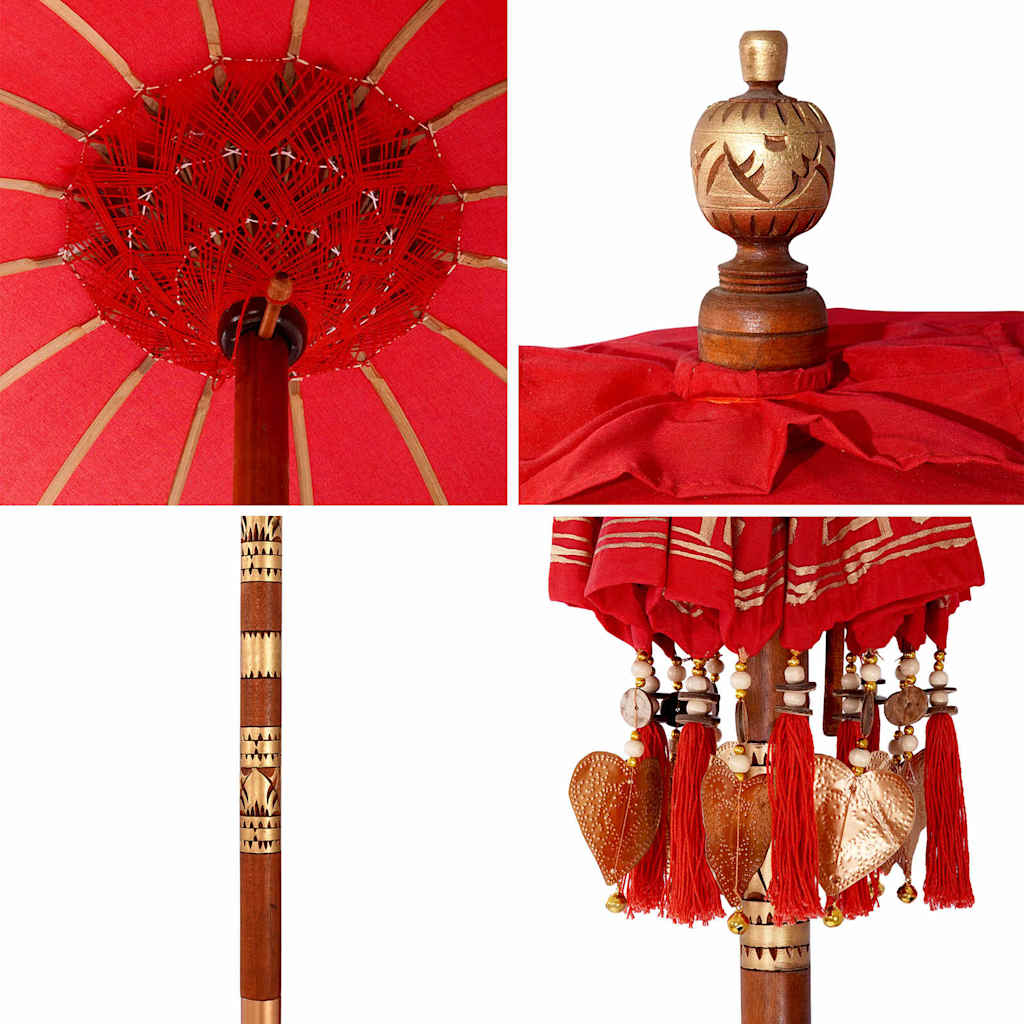 vidaXL Balinese Parasol Red 125 x 125 x 260 cm Cotton and Wood