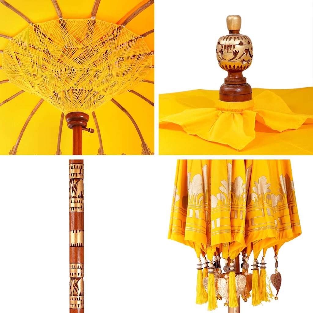 vidaXL Balinese Parasol Yellow 125 x 125 x 260 cm Cotton and Wood