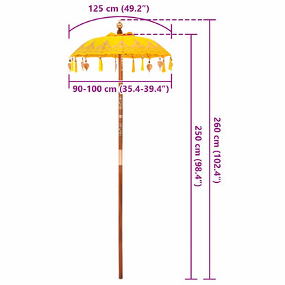 vidaXL Balinese Parasol Yellow 125 x 125 x 260 cm Cotton and Wood