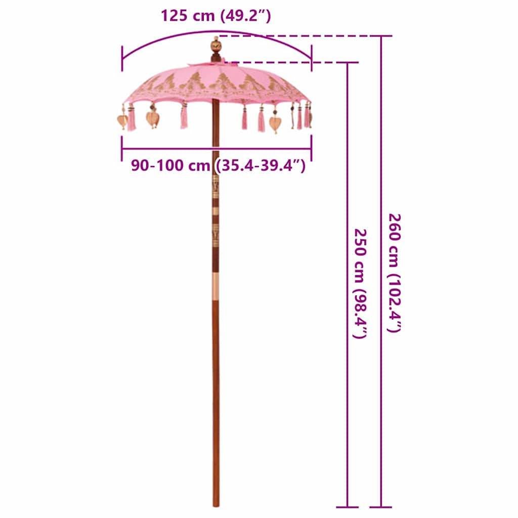 vidaXL Balinese Parasol Pink 125 x 125 x 260 cm Cotton and Wood