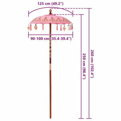 vidaXL Balinese Parasol Pink 125 x 125 x 260 cm Cotton and Wood