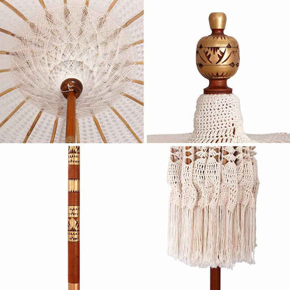 vidaXL Macrame Parasol Cream 190 x 190 x 260 cm