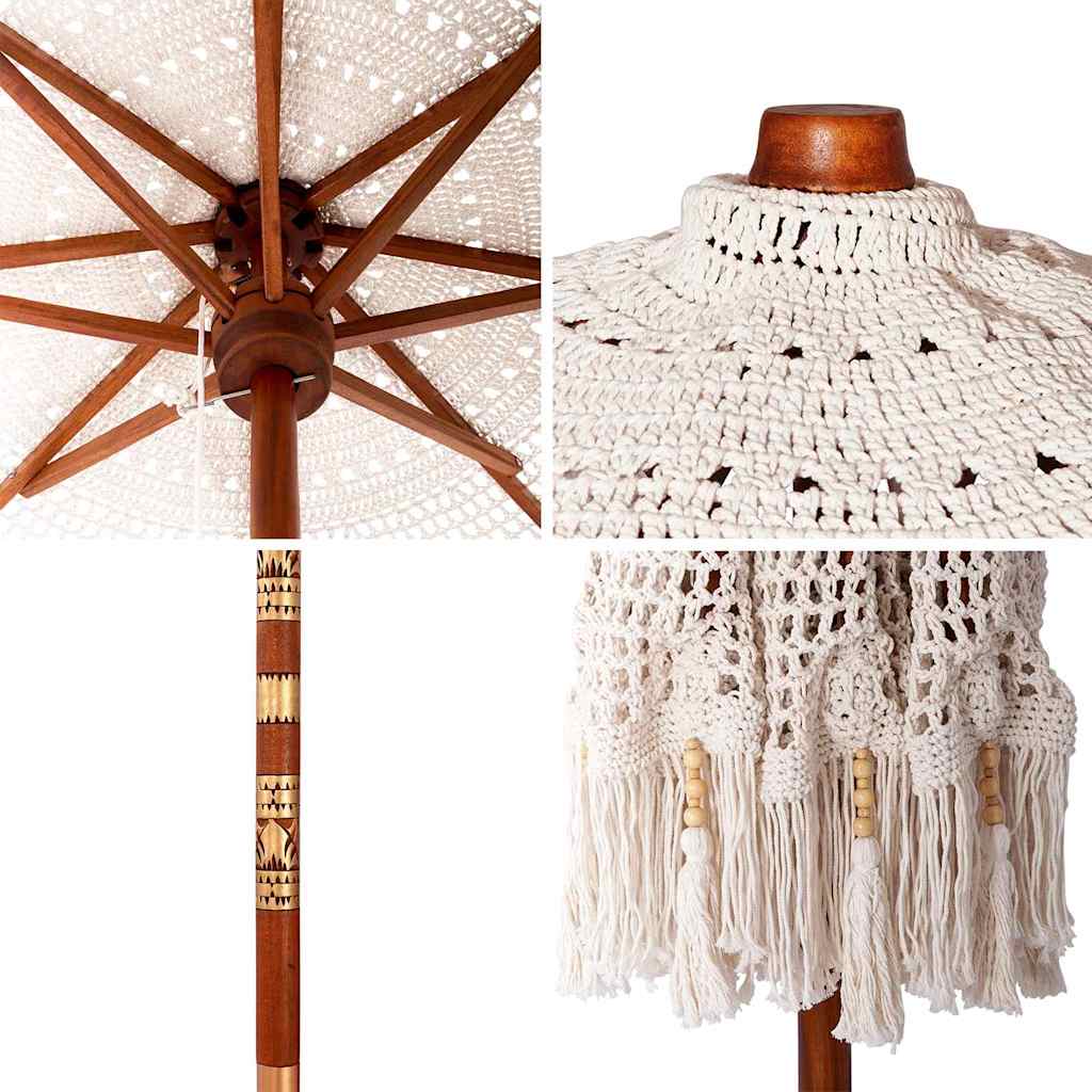 vidaXL Macrame Parasol Cream 252.5 x 252.5 x 260 cm