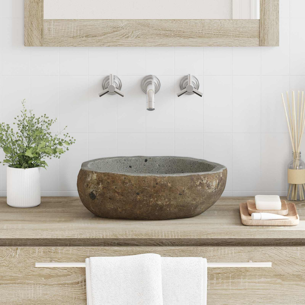 vidaXL Riverstone basin Light Grey (30-37) x (25-30) x 12 cm