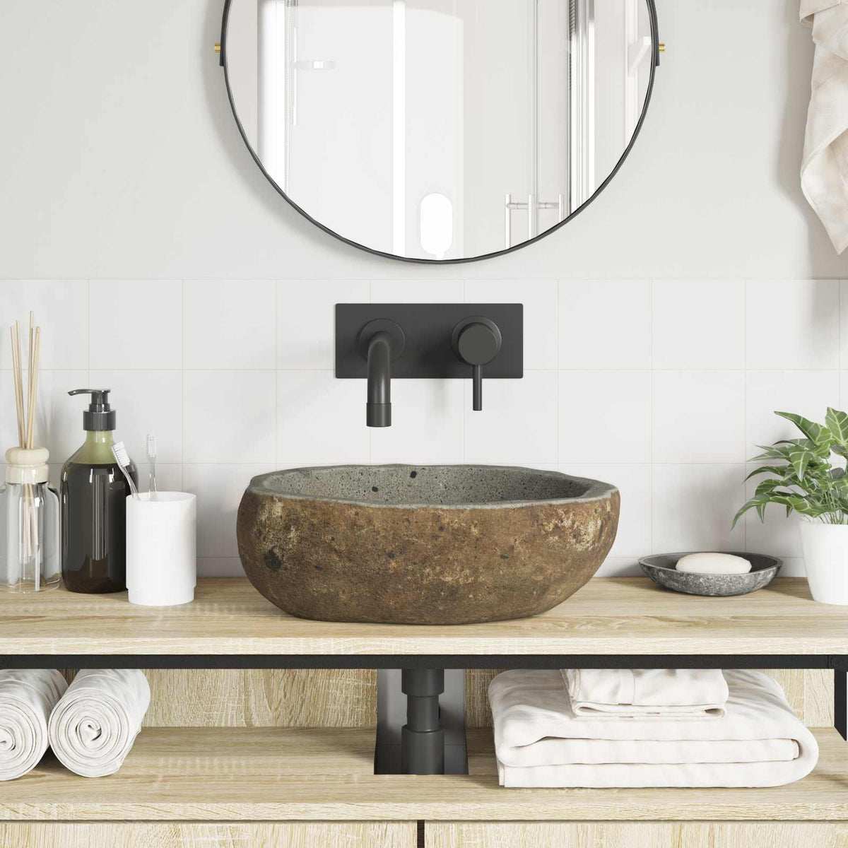 vidaXL Riverstone basin Light Grey (30-37) x (25-30) x 12 cm