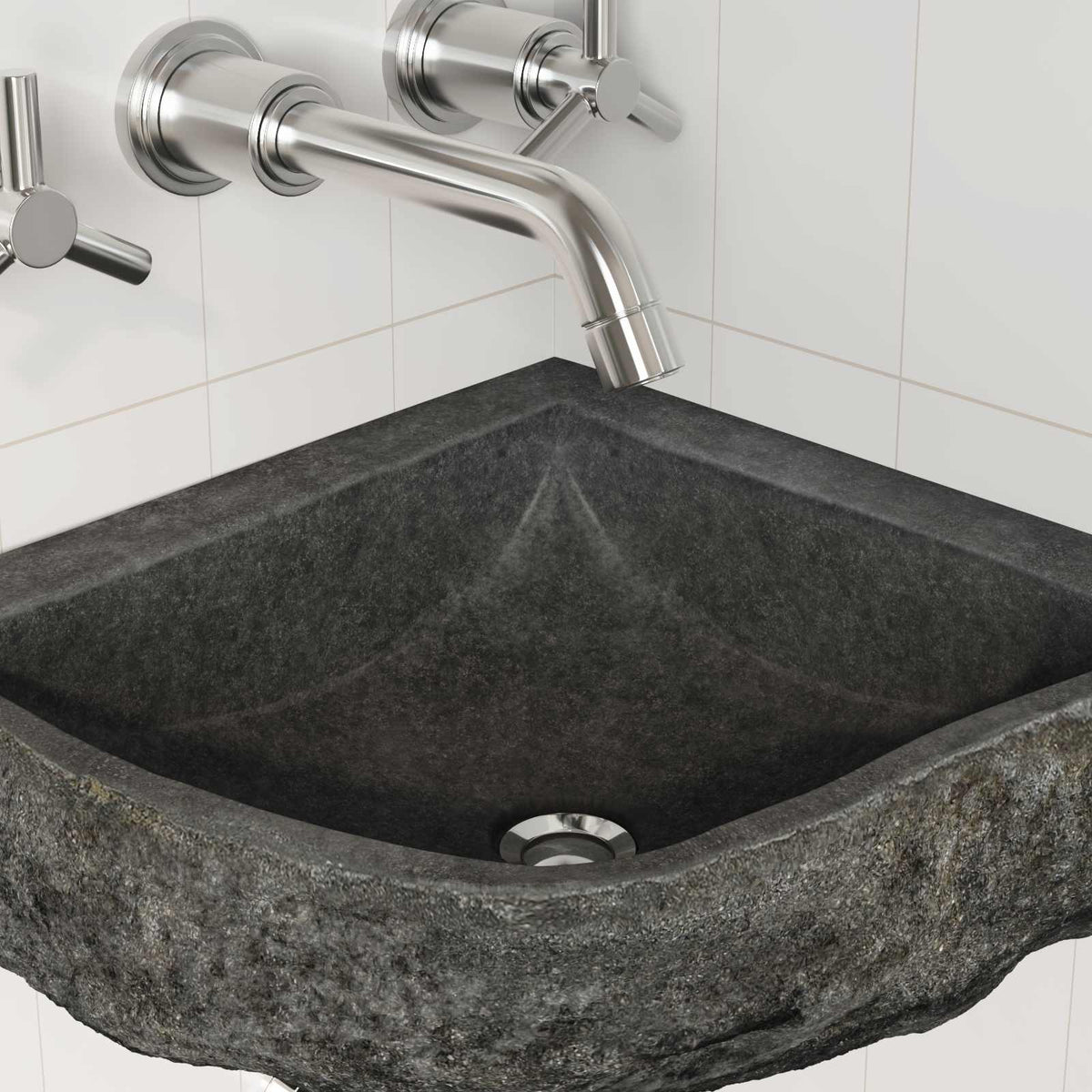 vidaXL Basin Grey (30-37) x (30-37) x 12 cm River stone