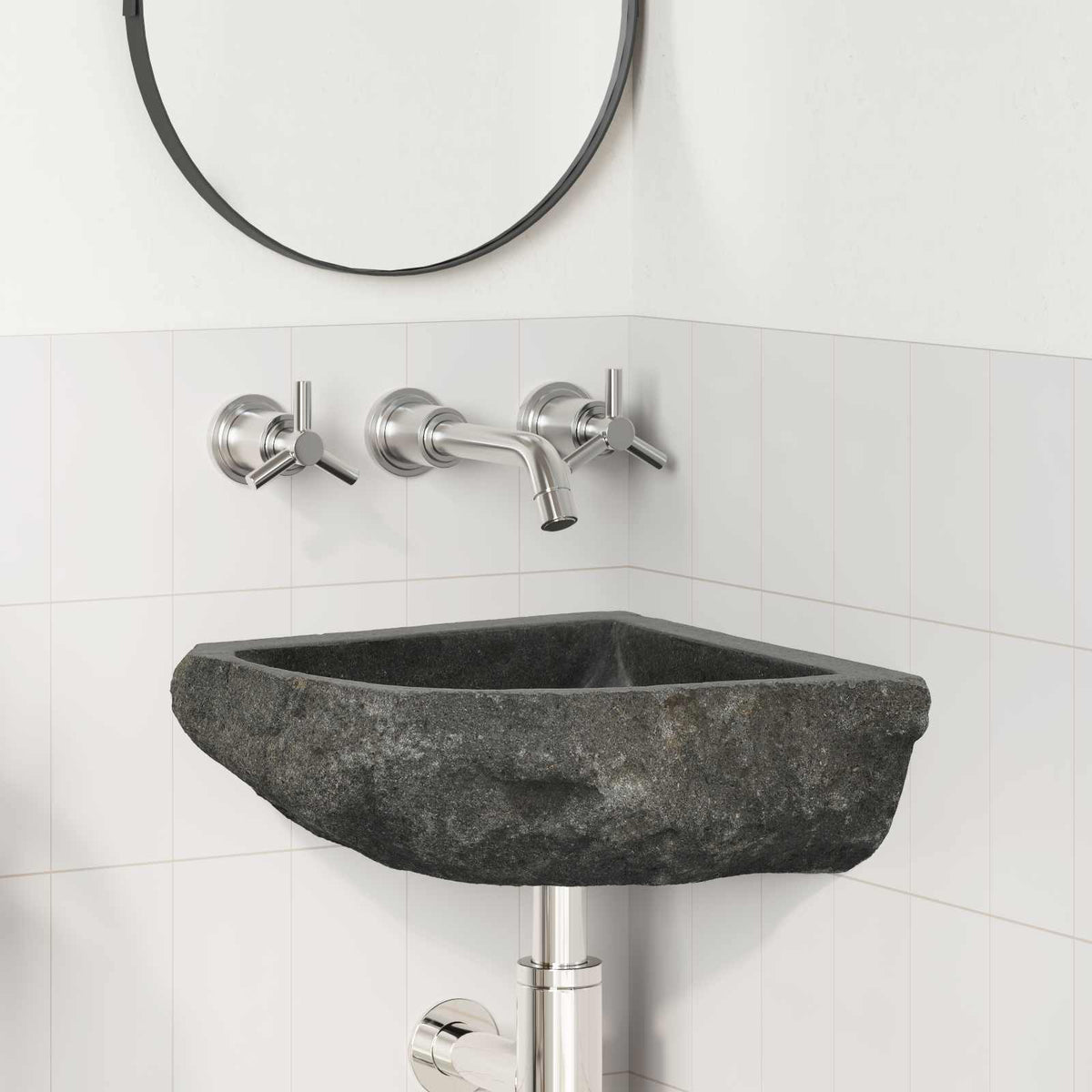 vidaXL Basin Grey (30-37) x (30-37) x 12 cm River stone