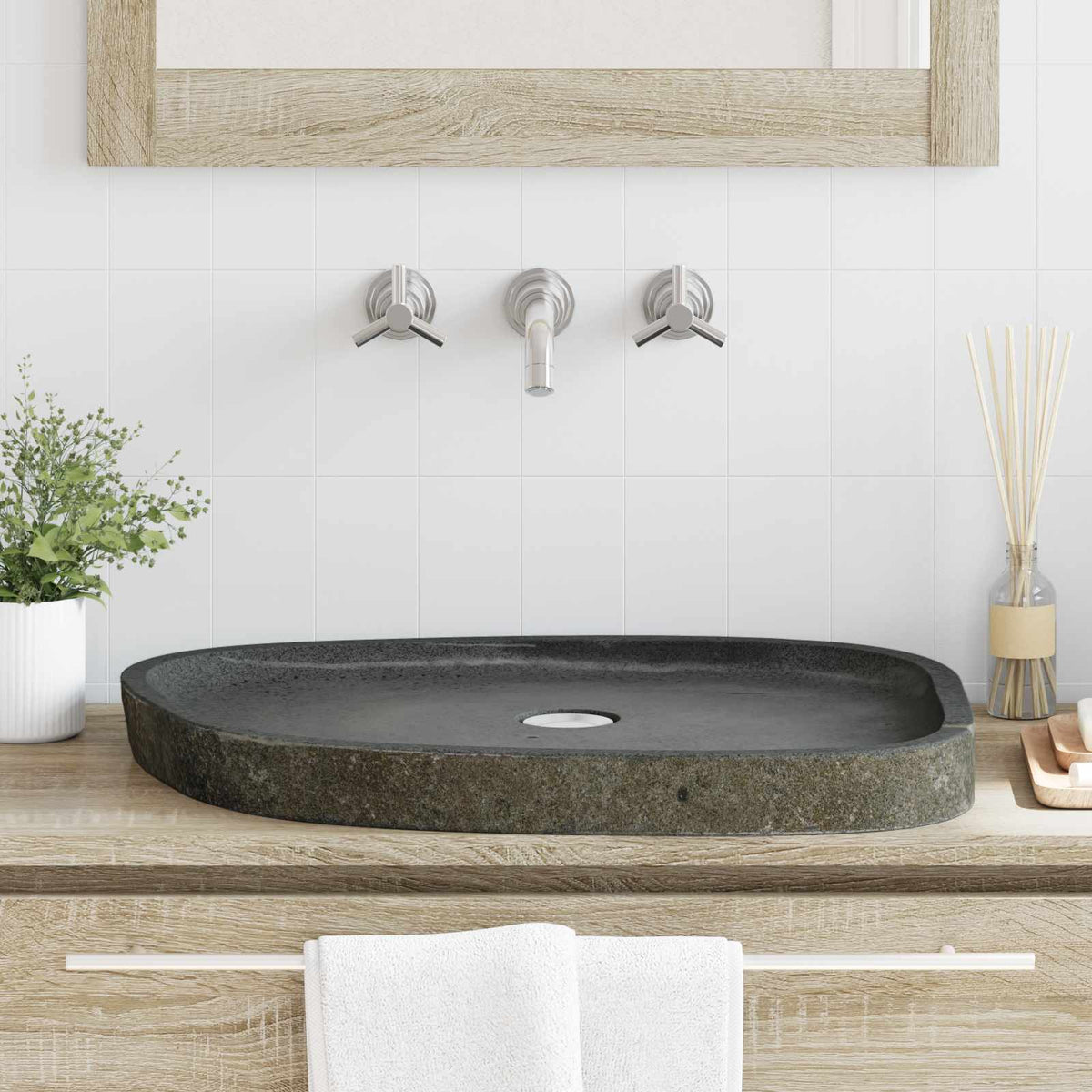 vidaXL Wash Basin Grey 65 x 50 x 6 cm River Stone