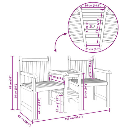 vidaXL Garden Outdoor Chairs 152 x 63 x 89 cm Solid Teak Wood