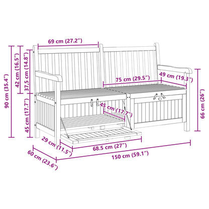 vidaXL Garden Bench with Storage 150 x 60 x 90 cm Solid Teak Wood