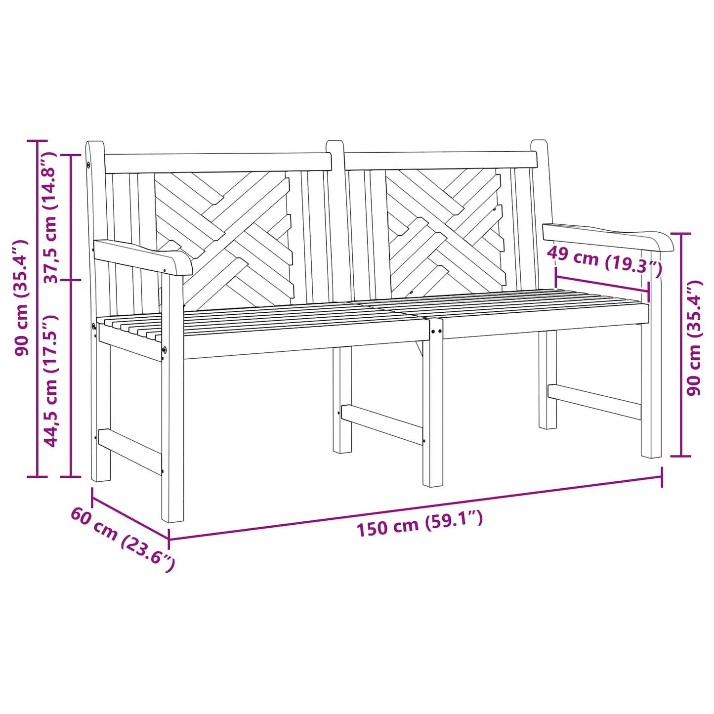 vidaXL Garden Bench 150 x 60 x 90 cm Solid Teak Wood