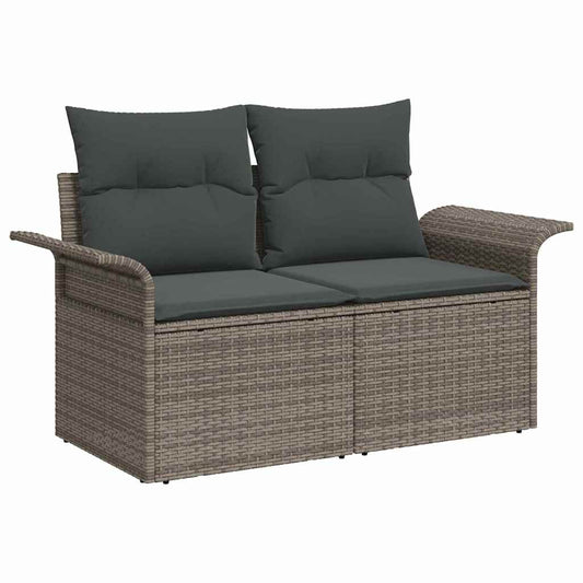 vidaXL Garden Sofa with Cushion Grey 141 x 62 x 69cm Poly Rattan