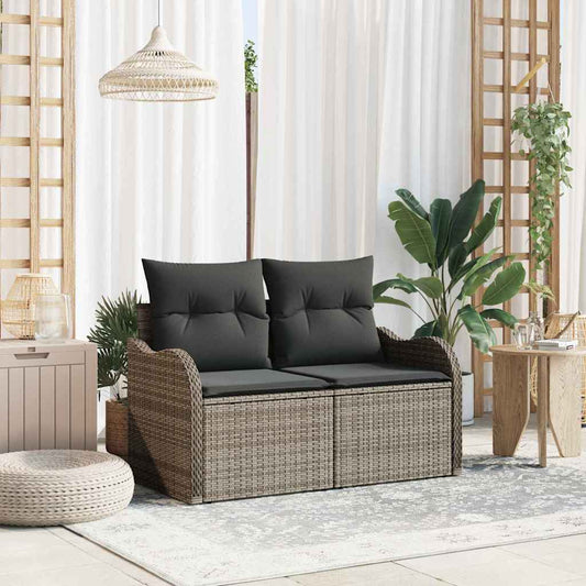 vidaXL Garden Sofa with Cushion Grey 121 x 62 x 69cm Poly Rattan