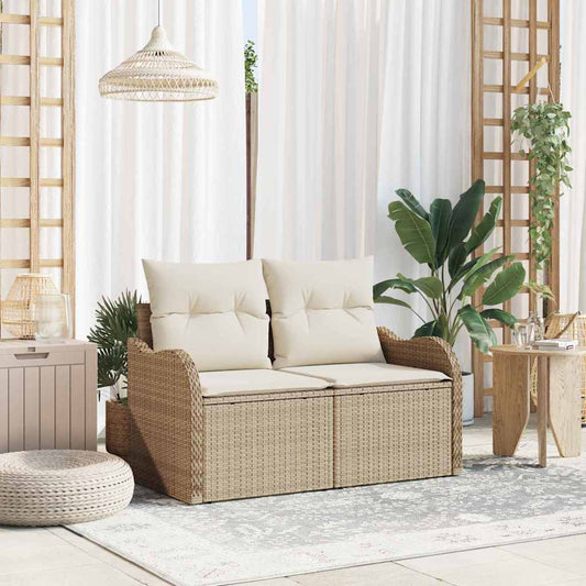 vidaXL Garden Sofa with Cushion Beige 121 x 62 x 69cm Poly Rattan
