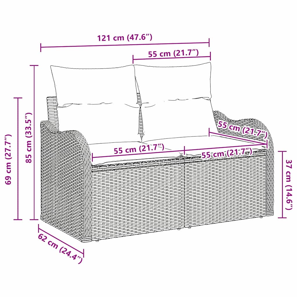 vidaXL Garden Sofa with Cushion Beige 121 x 62 x 69cm Poly Rattan