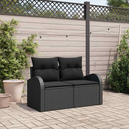 vidaXL Garden Sofa with Cushion Black 124 x 62 x 69cm Poly Rattan