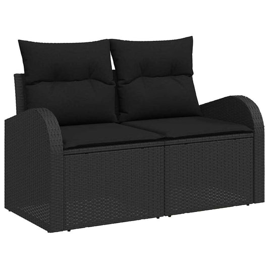 vidaXL Garden Sofa with Cushion Black 124 x 62 x 69cm Poly Rattan