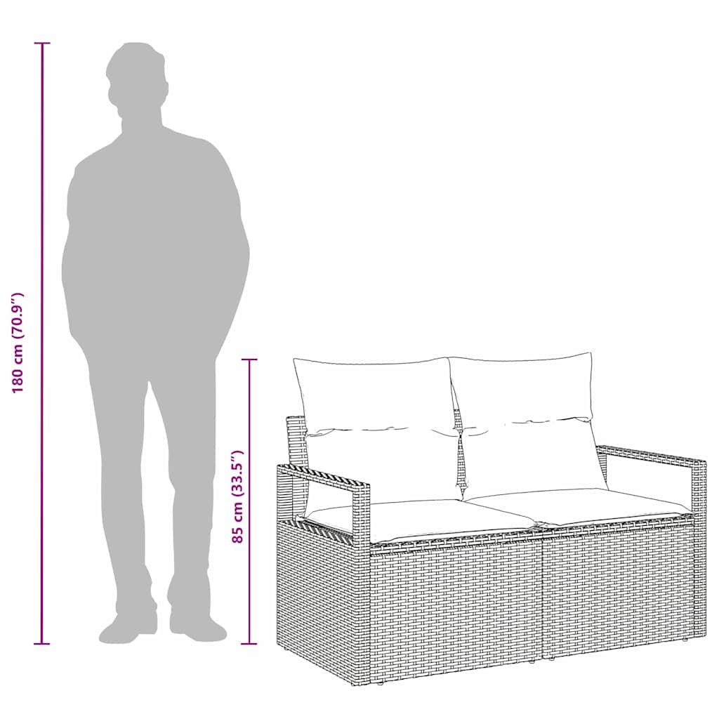 vidaXL Garden Sofa with Cushion Grey 120 x 62 x 69cm Poly Rattan