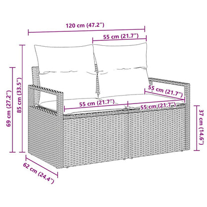 vidaXL Garden Sofa with Cushion Grey 120 x 62 x 69cm Poly Rattan