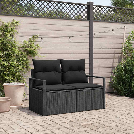 vidaXL Garden Sofa with Cushion Black 120 x 62 x 69cm Poly Rattan