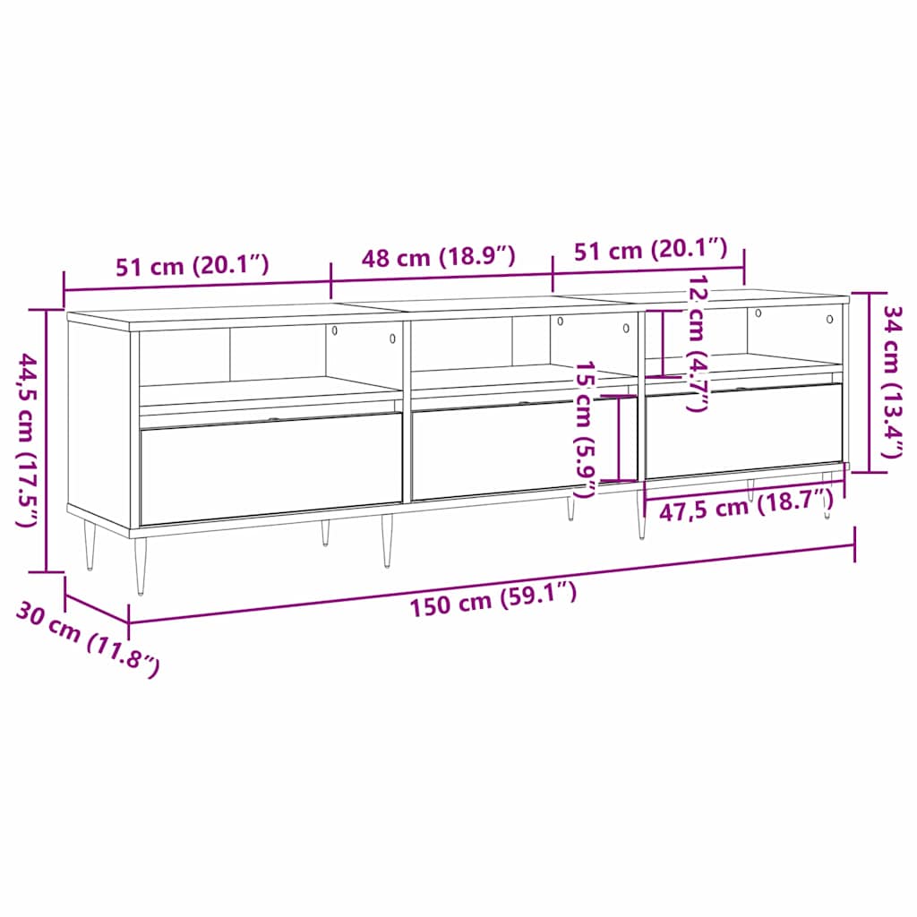 vidaXL TV Cabinet 150 x 30 x 45 cm Artisan Oak Engineered Wood