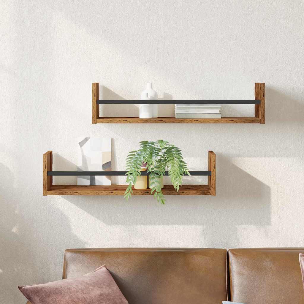 vidaXL Wall Shelf Wall-mounted 2 pcs Old Wood 60 x 16 x 14 cm