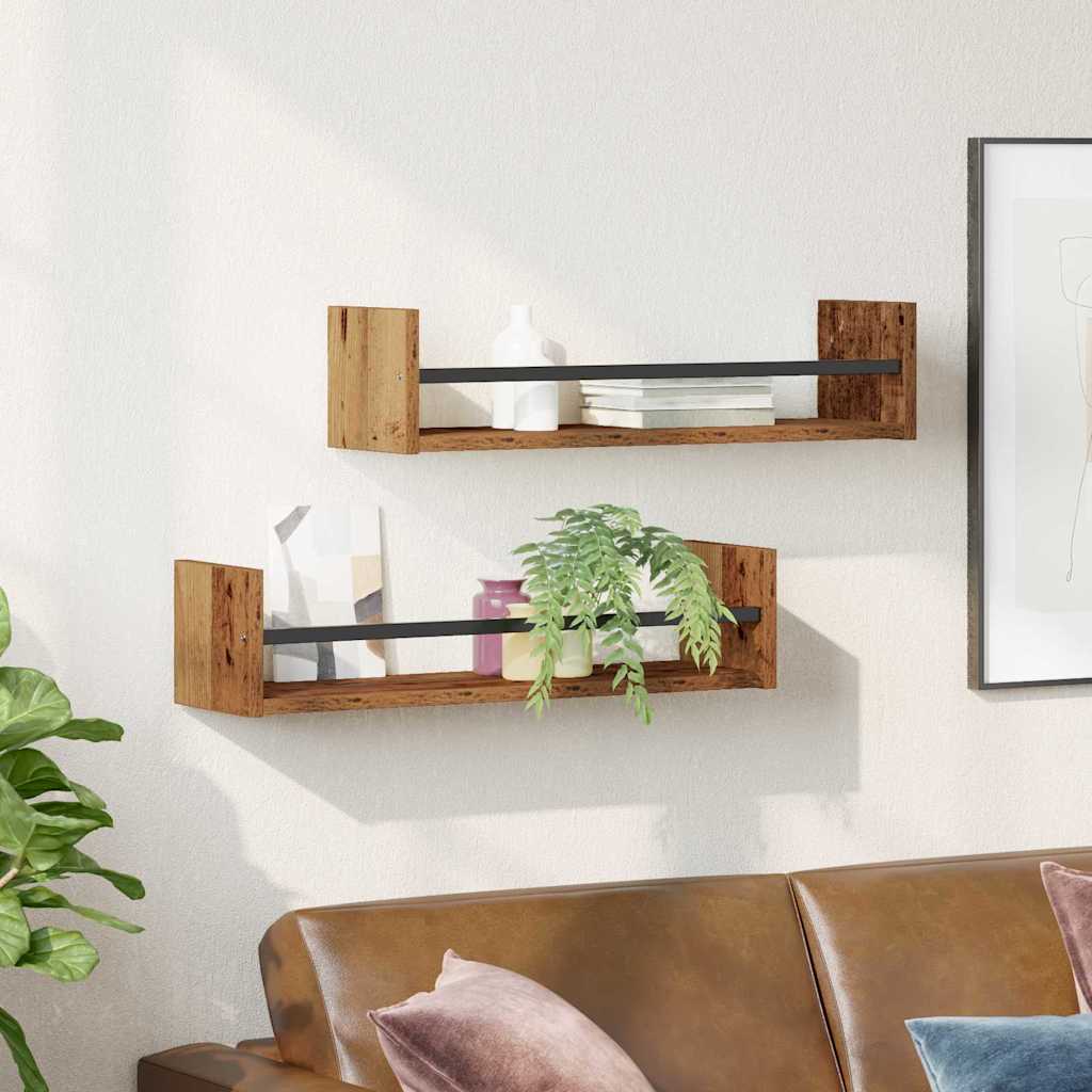 vidaXL Wall Shelf Wall-mounted 2 pcs Old Wood 60 x 16 x 14 cm
