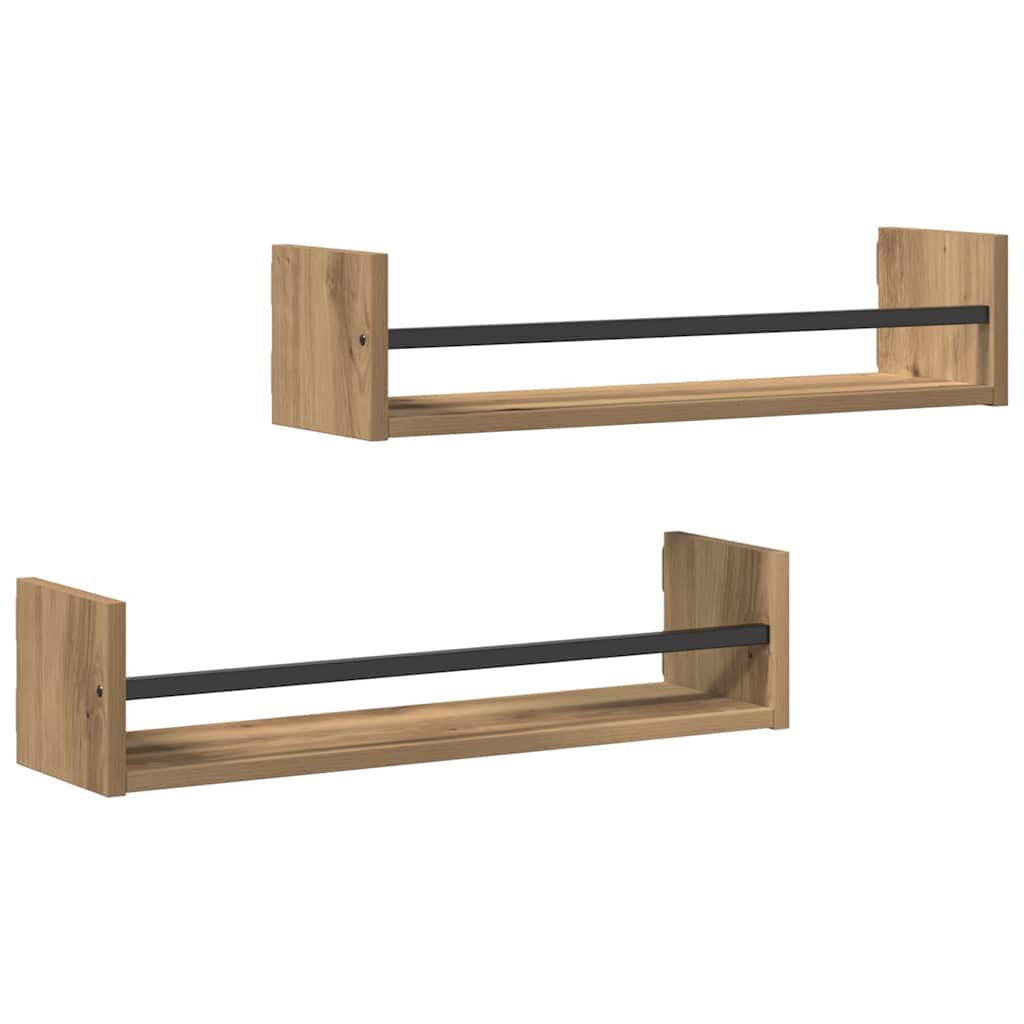 vidaXL Wall Shelf Wall-mounted 2 pcs Artisan Oak 60 x 16 x 14 cm