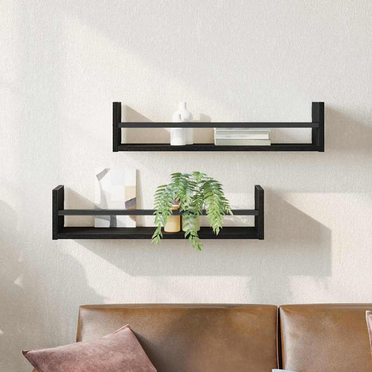 vidaXL Wall Shelf Wall-mounted 2 pcs Black Oak 60 x 16 x 14 cm