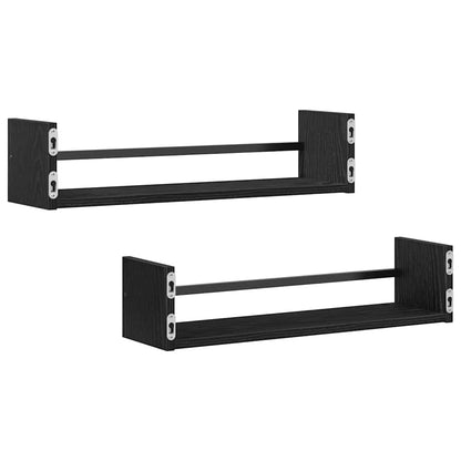 vidaXL Wall Shelf Wall-mounted 2 pcs Black Oak 60 x 16 x 14 cm